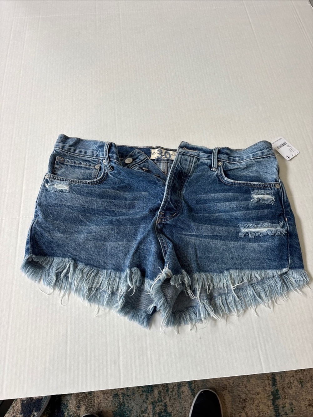 NWT Free People Women's Denim Shorts Mid Indigo Size 30 Jean Button Fly